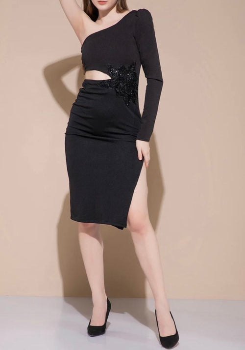 Black patch cut out dress
